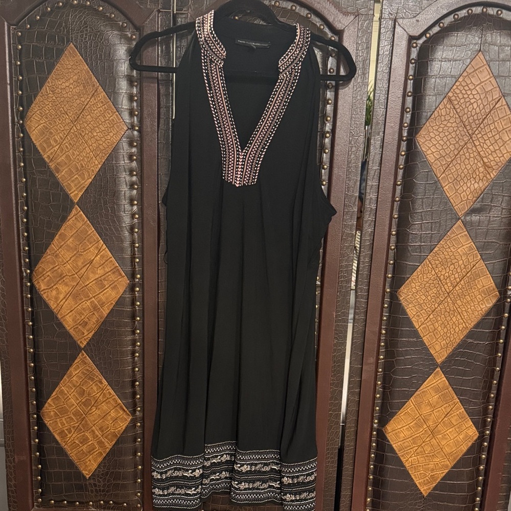White House Black Market Black and Pink Embroidered Midi Dress